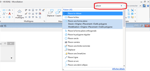 Recherche d’un outil dans le ruban de MicroStation