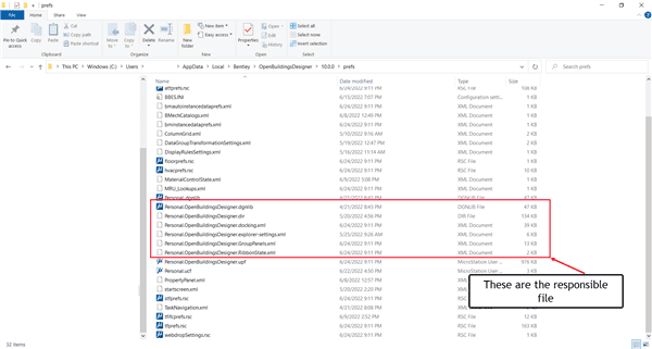 Fichier de sauvegarde des personnalisations dans OpenBuildings Designer.