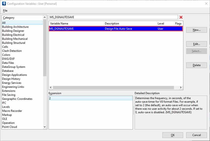 Modification de l'option d'enregistrement automatique dans OpenBuildings Designer T&A OpenBuildings  Modification de l'option d'enregistrement automatique dans OpenBuildings Designer