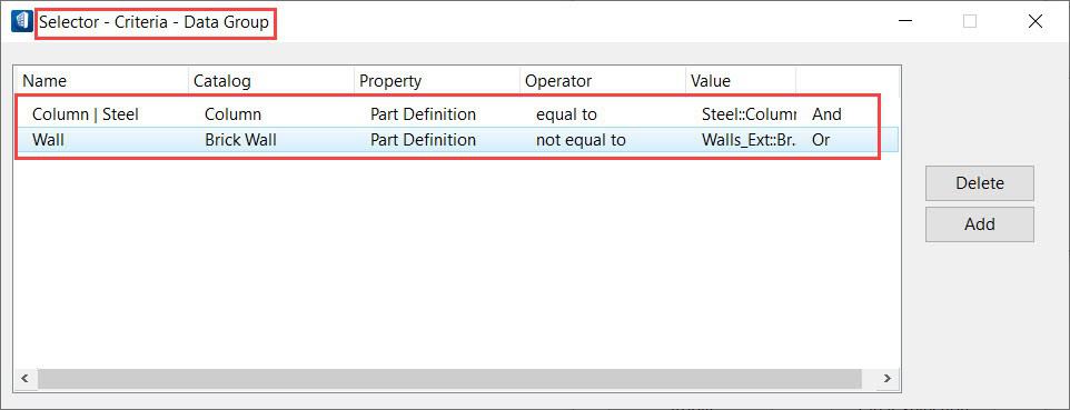 Sélection d'éléments en fonction de leurs critères DataGroup via l'outil Sélectionner par attributs T&A OpenBuildings  Sélection d'éléments en fonction de leurs critères DataGroup via l'outil Sélectionner par attributs