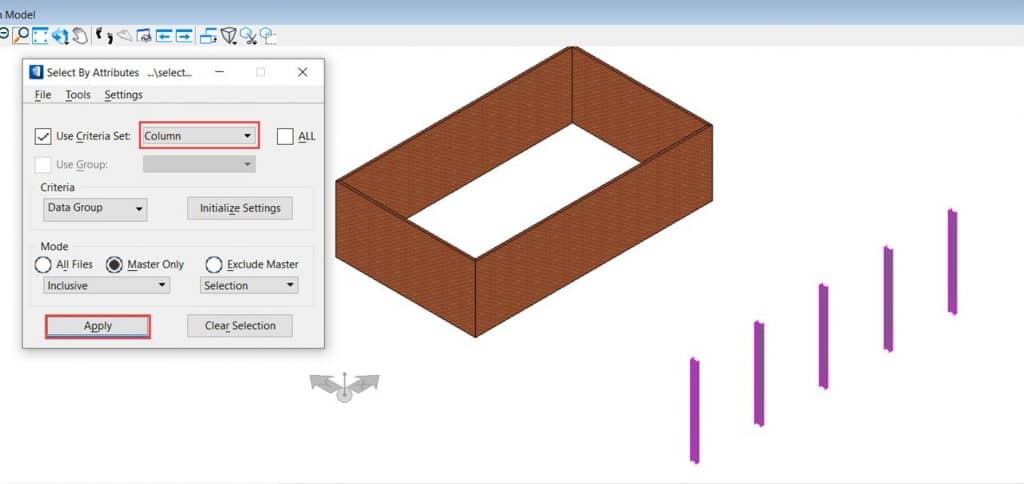 Sélection d'éléments en fonction de leurs critères DataGroup via l'outil Sélectionner par attributs T&A OpenBuildings  Sélection d'éléments en fonction de leurs critères DataGroup via l'outil Sélectionner par attributs