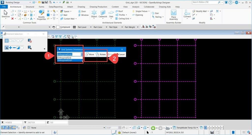 Comment déplacer/faire pivoter le système de grille de colonnes ? T&A OpenBuildings  Comment déplacer/faire pivoter le système de grille de colonnes ?
