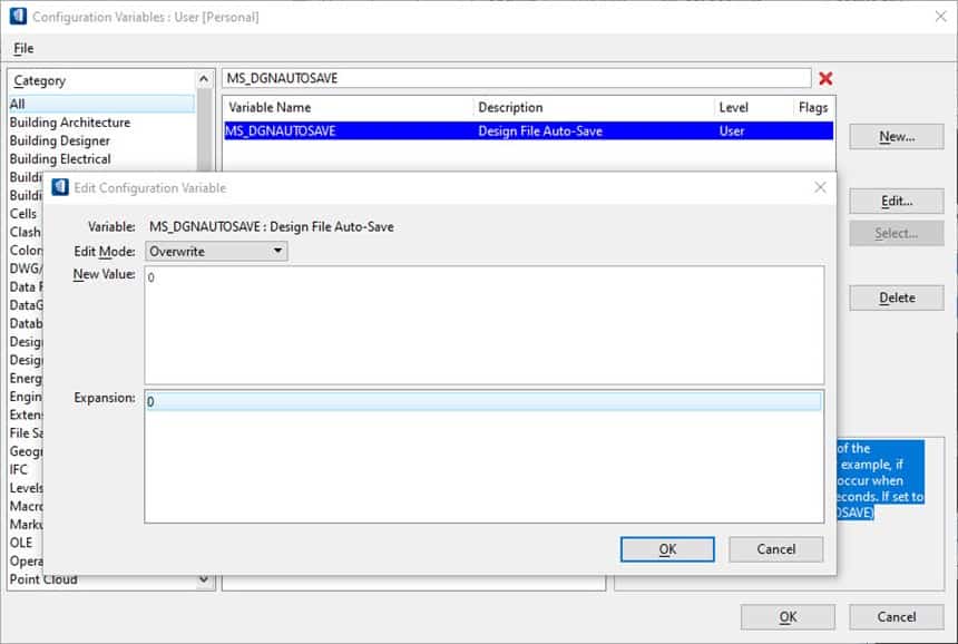 Modification de l'option d'enregistrement automatique dans OpenBuildings Designer T&A OpenBuildings  Modification de l'option d'enregistrement automatique dans OpenBuildings Designer