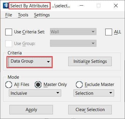 Sélection d'éléments en fonction de leurs critères DataGroup via l'outil Sélectionner par attributs T&A OpenBuildings  Sélection d'éléments en fonction de leurs critères DataGroup via l'outil Sélectionner par attributs