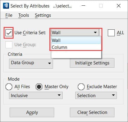 Sélection d'éléments en fonction de leurs critères DataGroup via l'outil Sélectionner par attributs T&A OpenBuildings  Sélection d'éléments en fonction de leurs critères DataGroup via l'outil Sélectionner par attributs