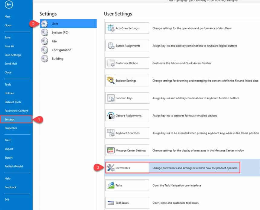 Modification de l'option d'enregistrement automatique dans OpenBuildings Designer T&A OpenBuildings  Modification de l'option d'enregistrement automatique dans OpenBuildings Designer