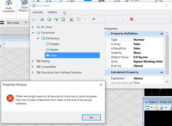 Lors de la mise en place d'une expression dans la fenêtre Type d'élément, un message d'erreur s'affiche T&A OpenBuildings  Lors de la mise en place d'une expression dans la fenêtre Type d'élément, un message d'erreur s'affiche