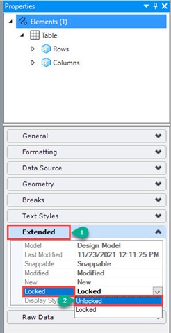 Le tableau n'est pas modifiable T&A OpenBuildings  Le tableau n'est pas modifiable