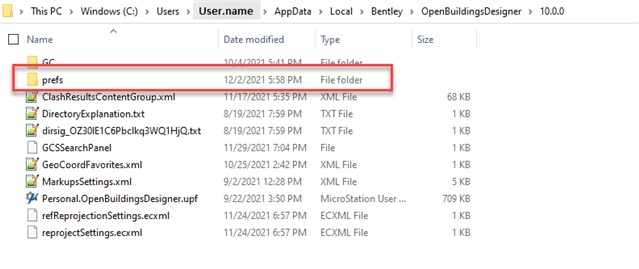 Impossible de localiser le dossier Prefs pour OpenBuildings Designer T&A OpenBuildings  Impossible de localiser le dossier Prefs pour OpenBuildings Designer